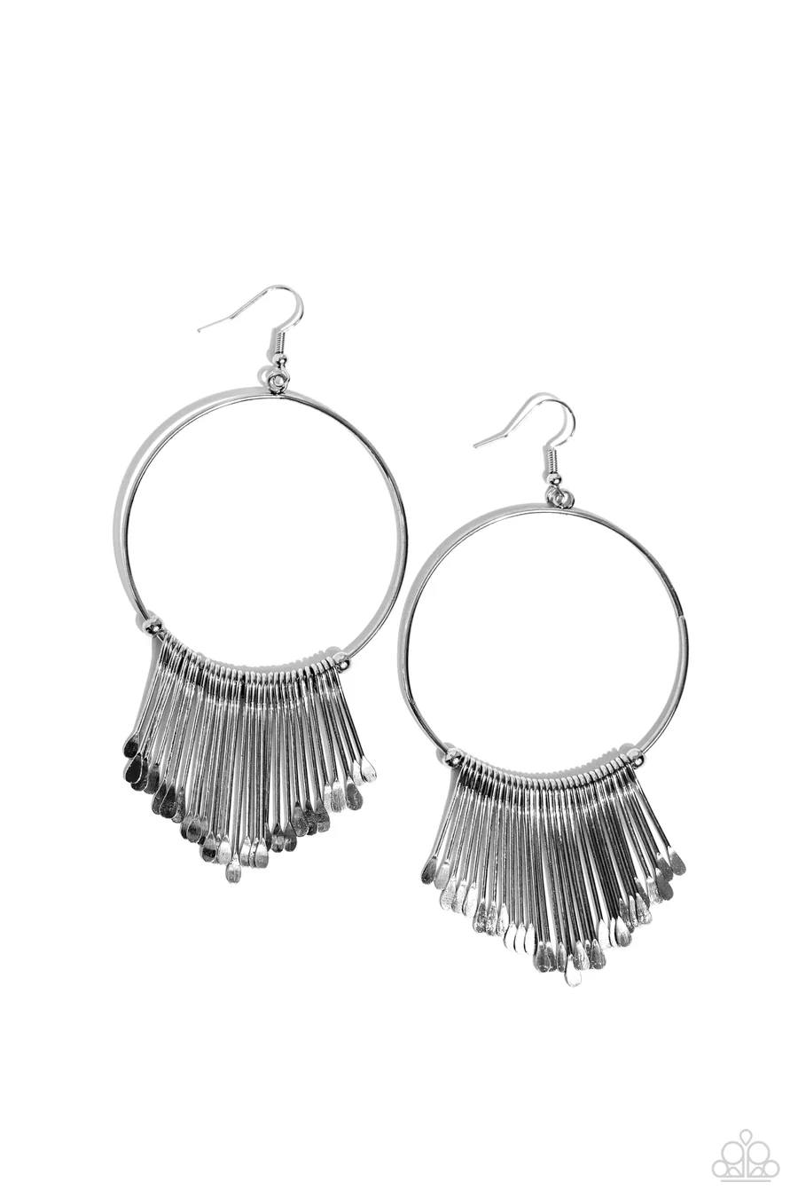 The Little Dipper - Silver Rod Fringe Circle Earrings