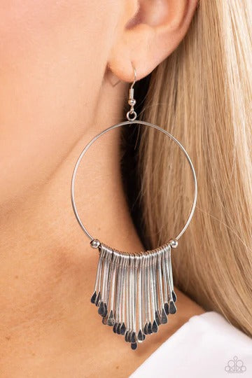 The Little Dipper - Silver Rod Fringe Circle Earrings