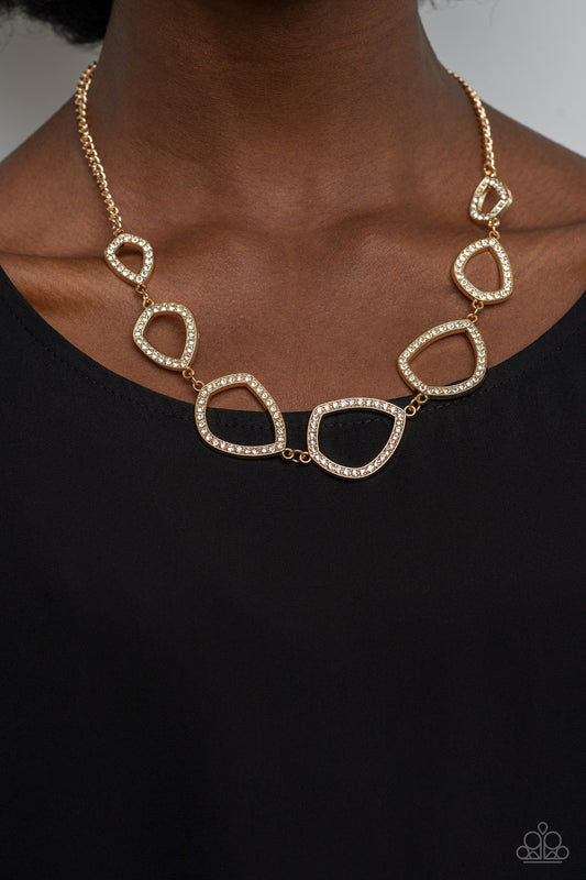 The Real Deal - Gold Frame White Rhinestone Short Necklace