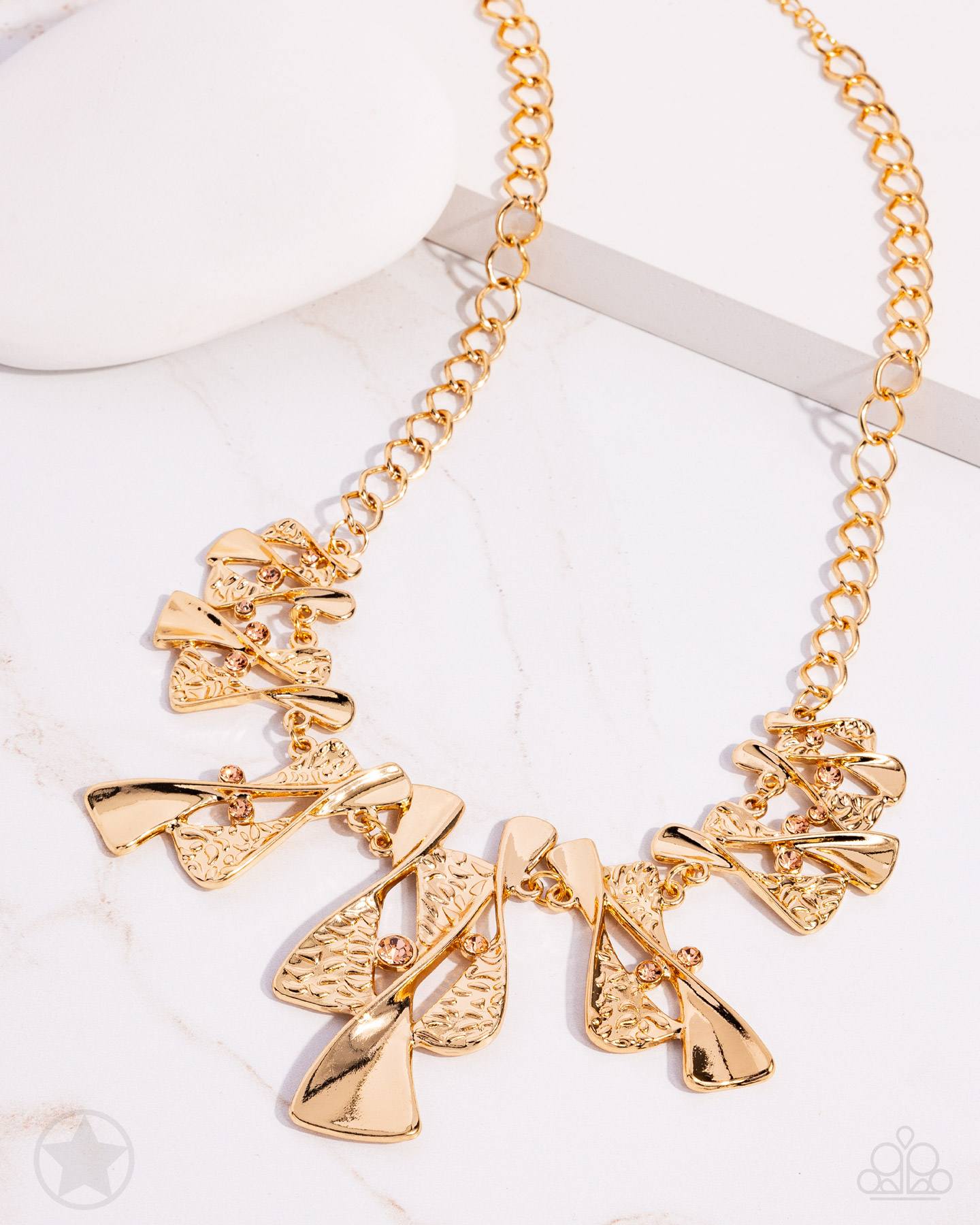 The Sands of Time - Gold Hourglass Peach Rhinestone Short Necklace - Blockbuster