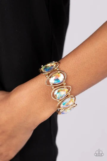 The Sparkle Society - Gold Iridescent Gem Teardrop Stretchy Bracelet