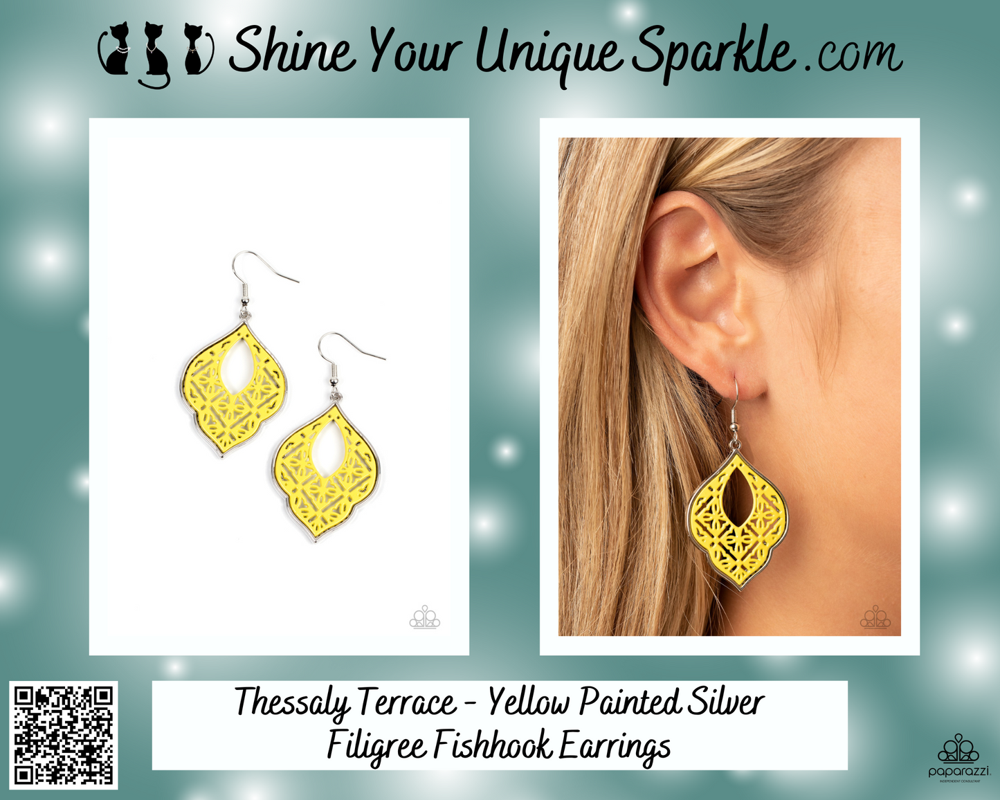 Thessaly Terrace - Yellow Painted Silver Filigree Fishhook Earrings