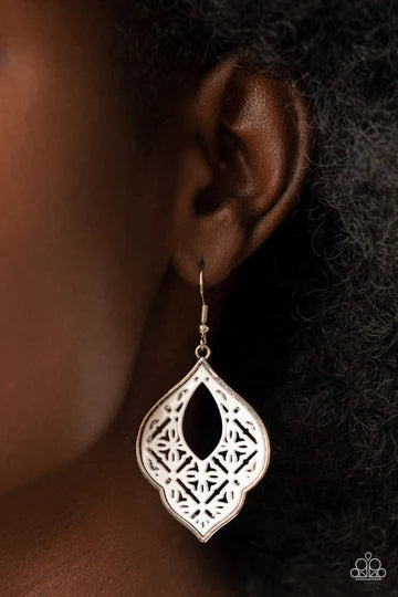 Thessaly Terrace - White Painted Silver Filigree Fishhook Earrings