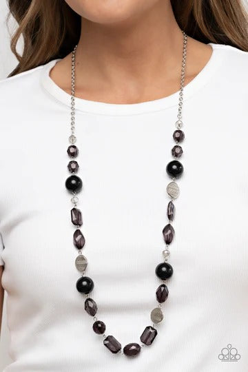 Timelessly Tailored - Black Bead and Pearl Silver Medium Length Necklace