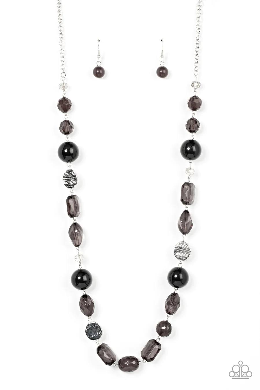 Timelessly Tailored - Black Bead and Pearl Silver Medium Length Necklace