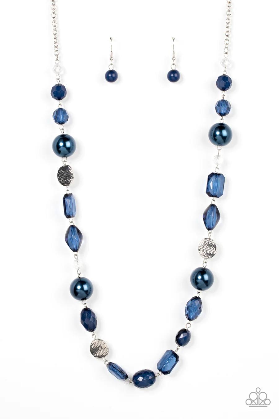 Timelessly Tailored - Blue Bead and Pearl Silver Medium Length Necklace