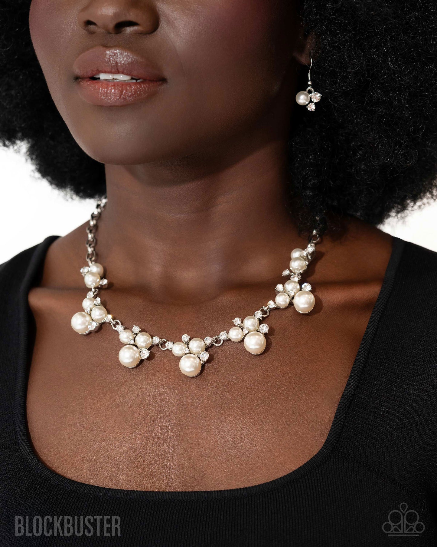 Toast to Perfection - White Rhinestone and Pearl Necklace - Blockbuster