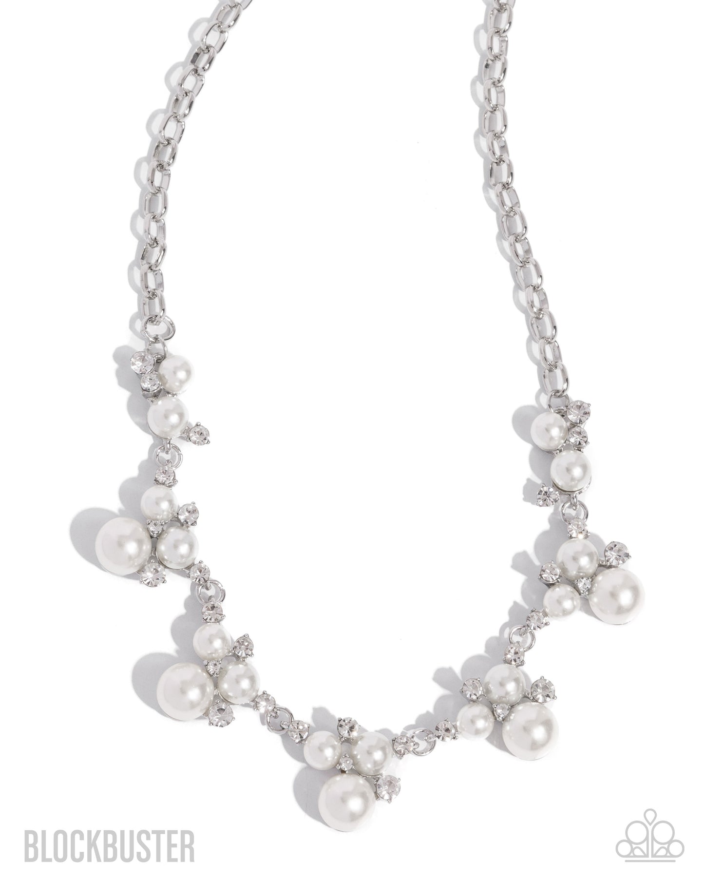 Toast to Perfection - White Rhinestone and Pearl Necklace - Blockbuster