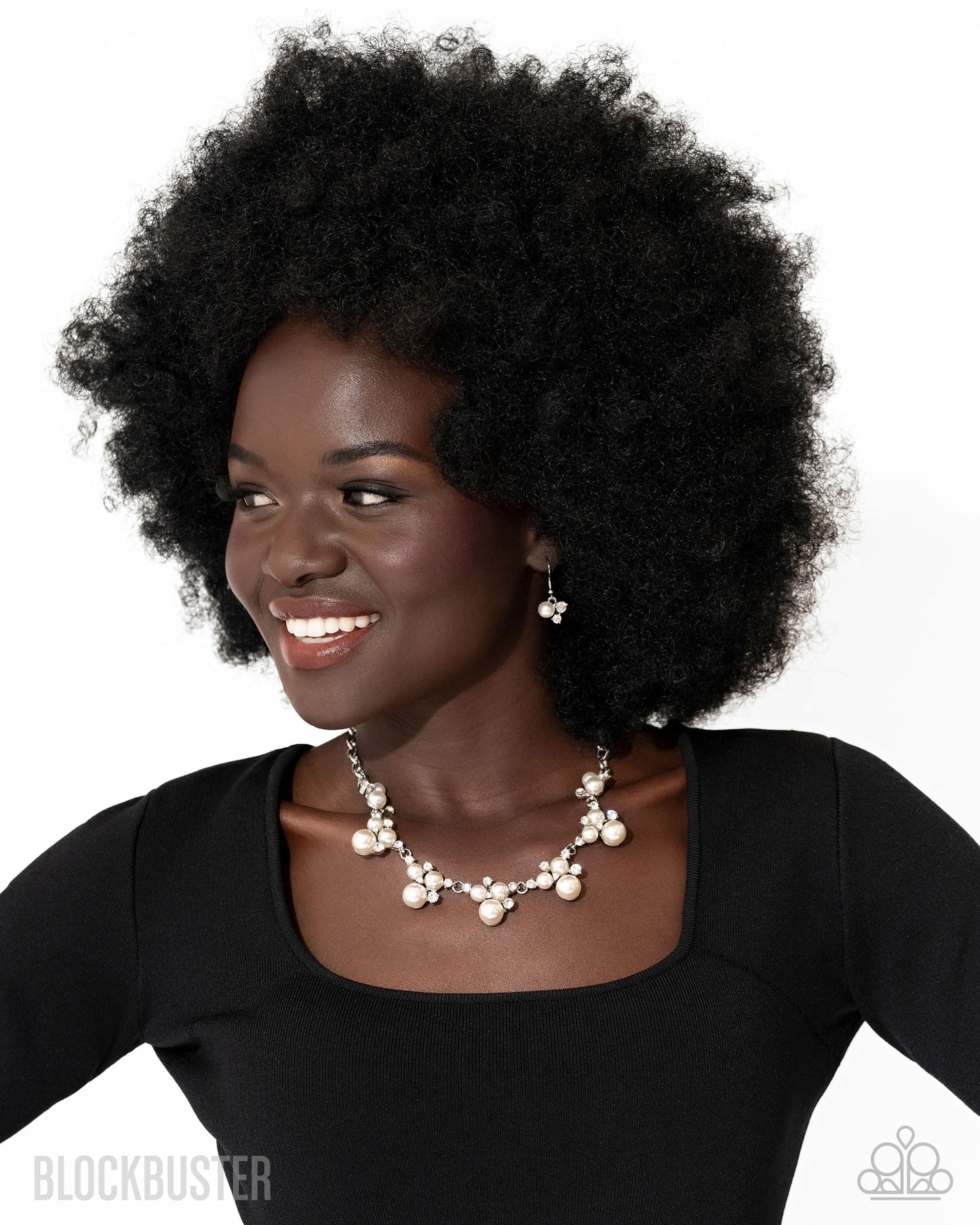 Toast to Perfection - White Rhinestone and Pearl Necklace - Blockbuster