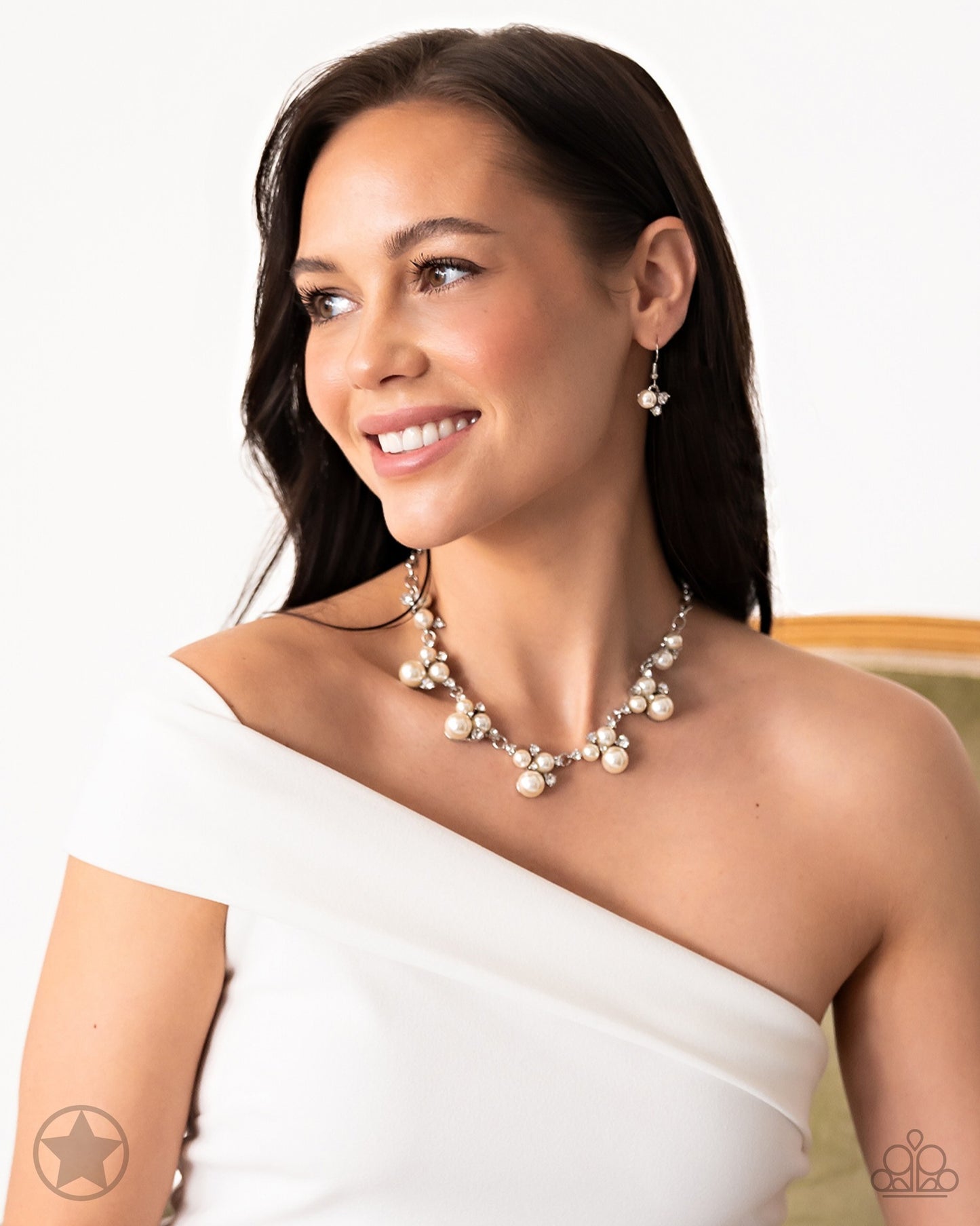 Toast to Perfection - White Rhinestone and Pearl Necklace - Blockbuster