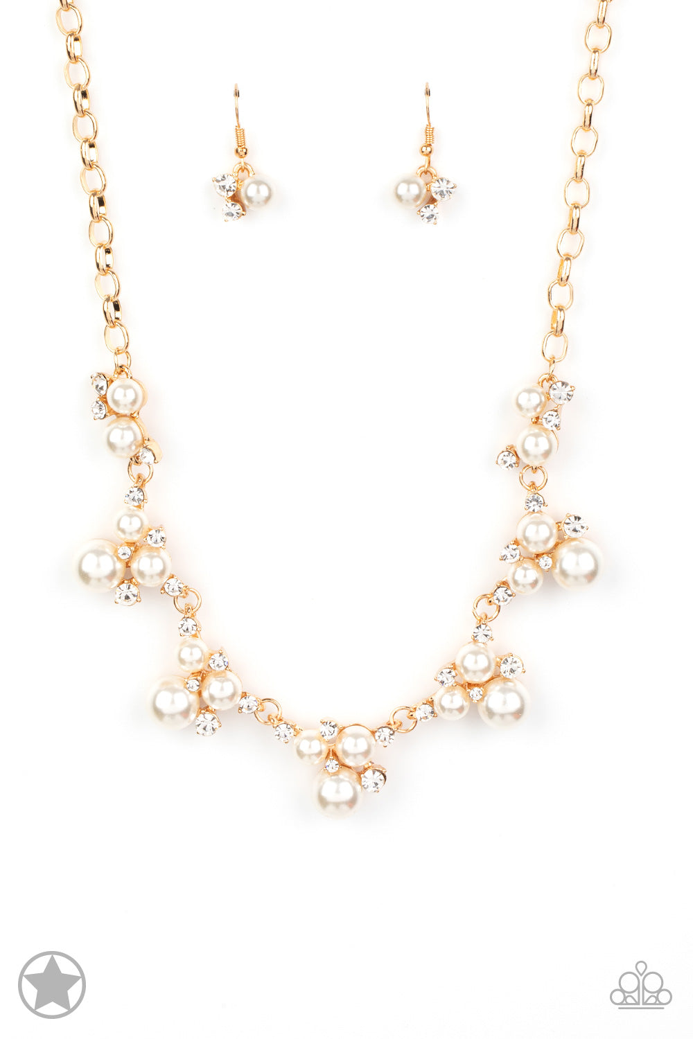 Toast to Perfection - Gold Pearl and Rhinestone Necklace - Blockbuster