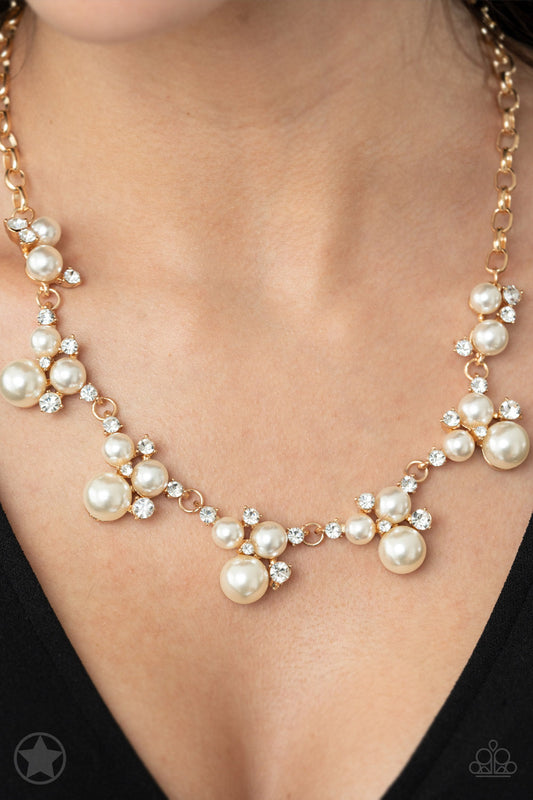 Toast to Perfection - Gold Pearl and Rhinestone Necklace - Blockbuster