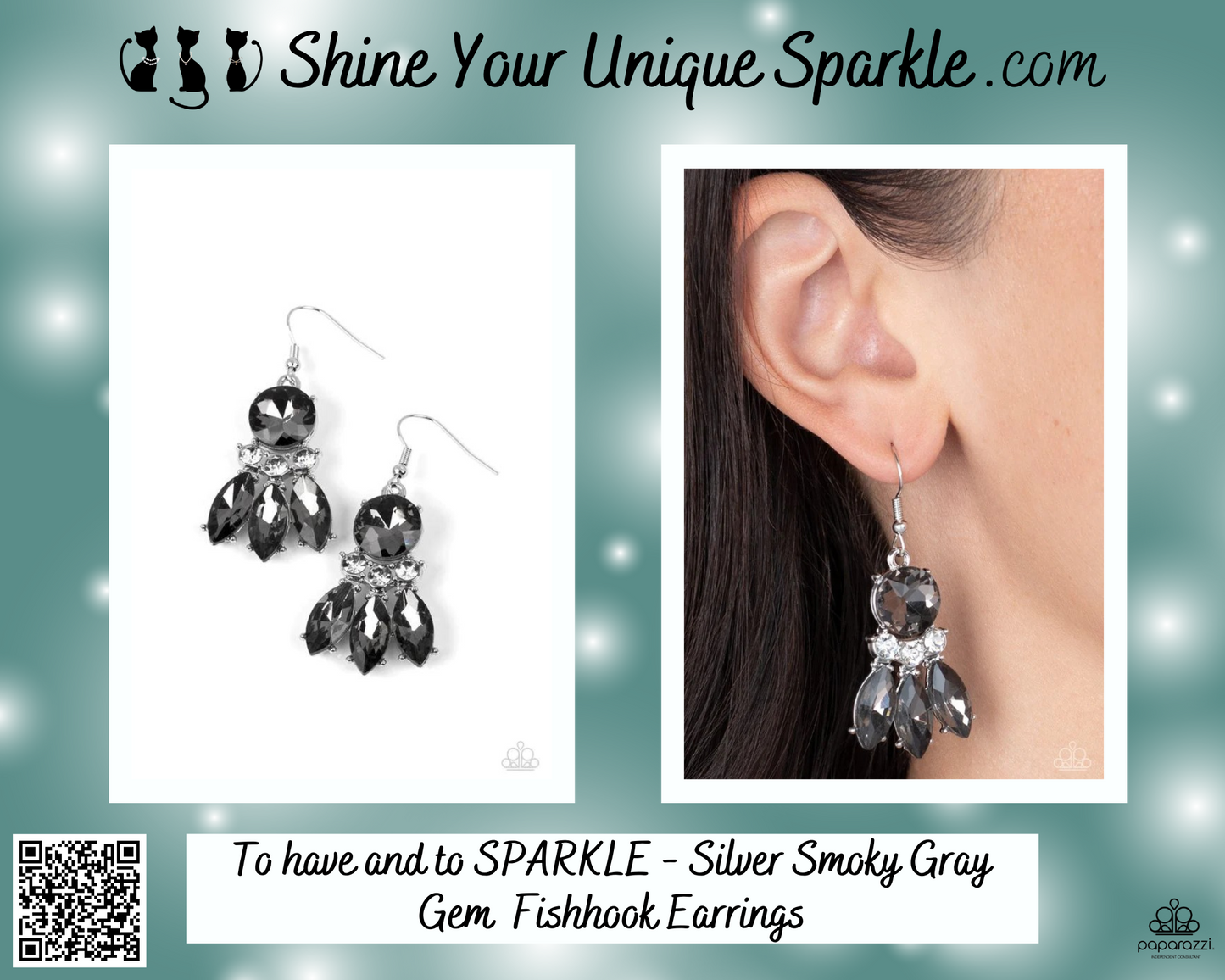 To have and to SPARKLE - Silver Smoky Gray Gem  Fishhook Earrings