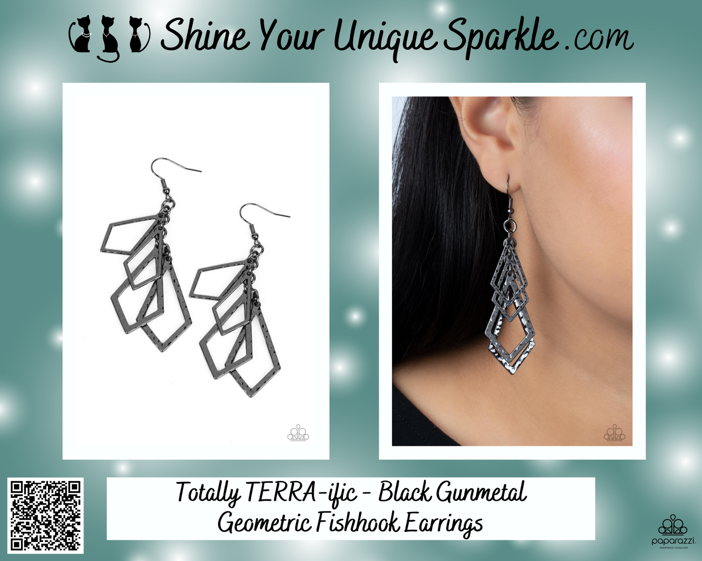 Totally TERRA-ific - Black Gunmetal Geometric Fishhook Earrings