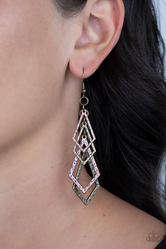 Totally TERRA-ific - Multi Brass and Copper Geometric Fishhook Earrings