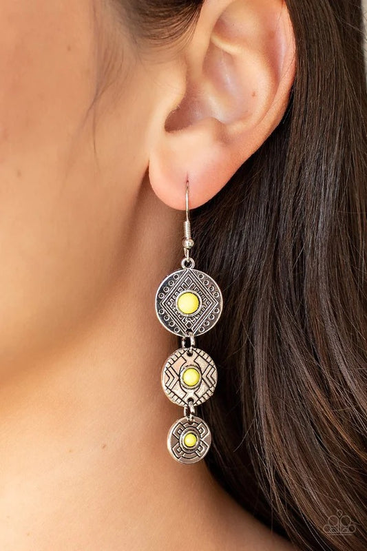 Totem Temptress - Yellow Bead Silver Fishhook Earrings