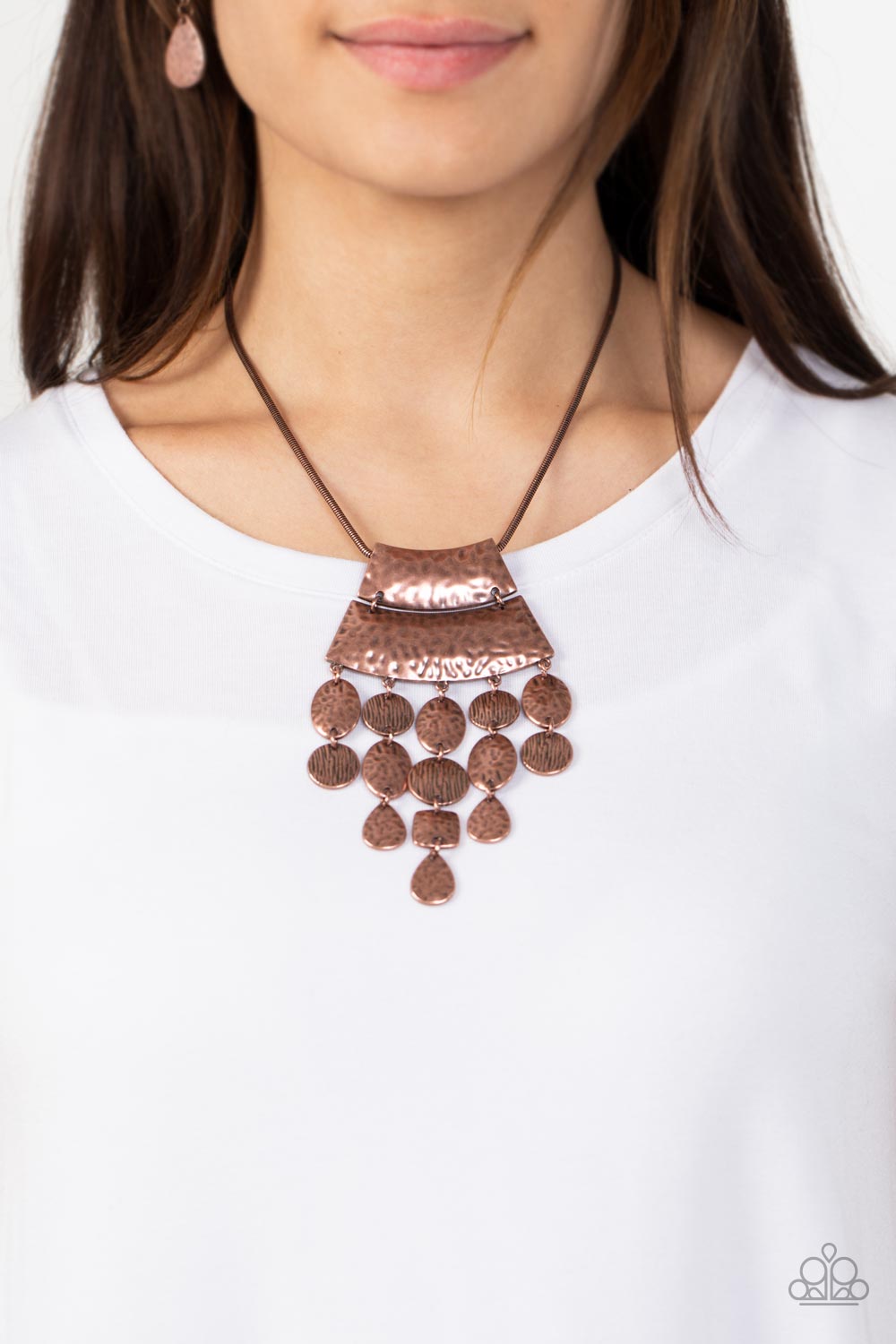 Totem Trek - Copper Oval and Teardrop Short Necklace