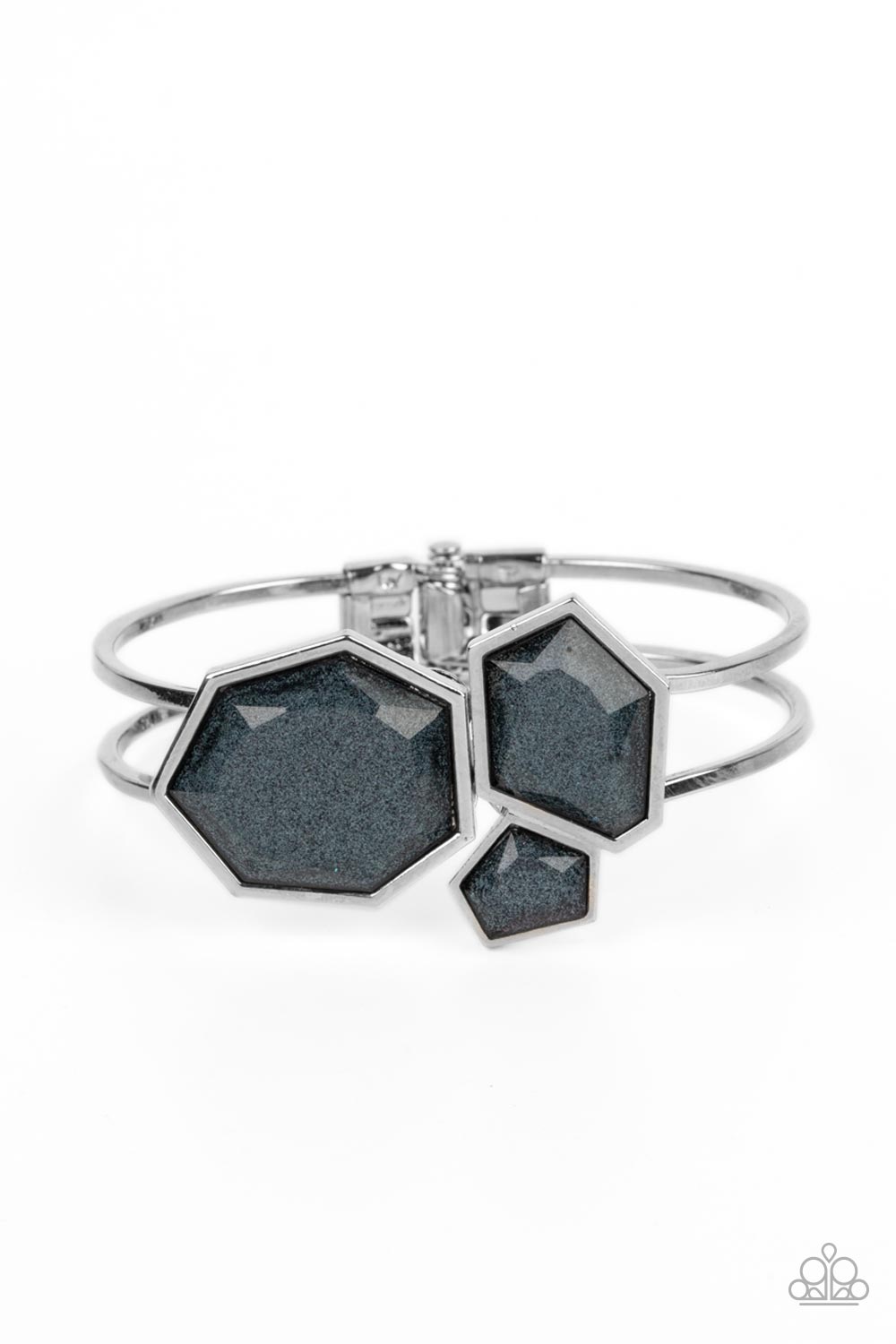 Tourist TRAPEZOID - Multi Shimmer Black Geometric Gem Silver Hinged Bracelet