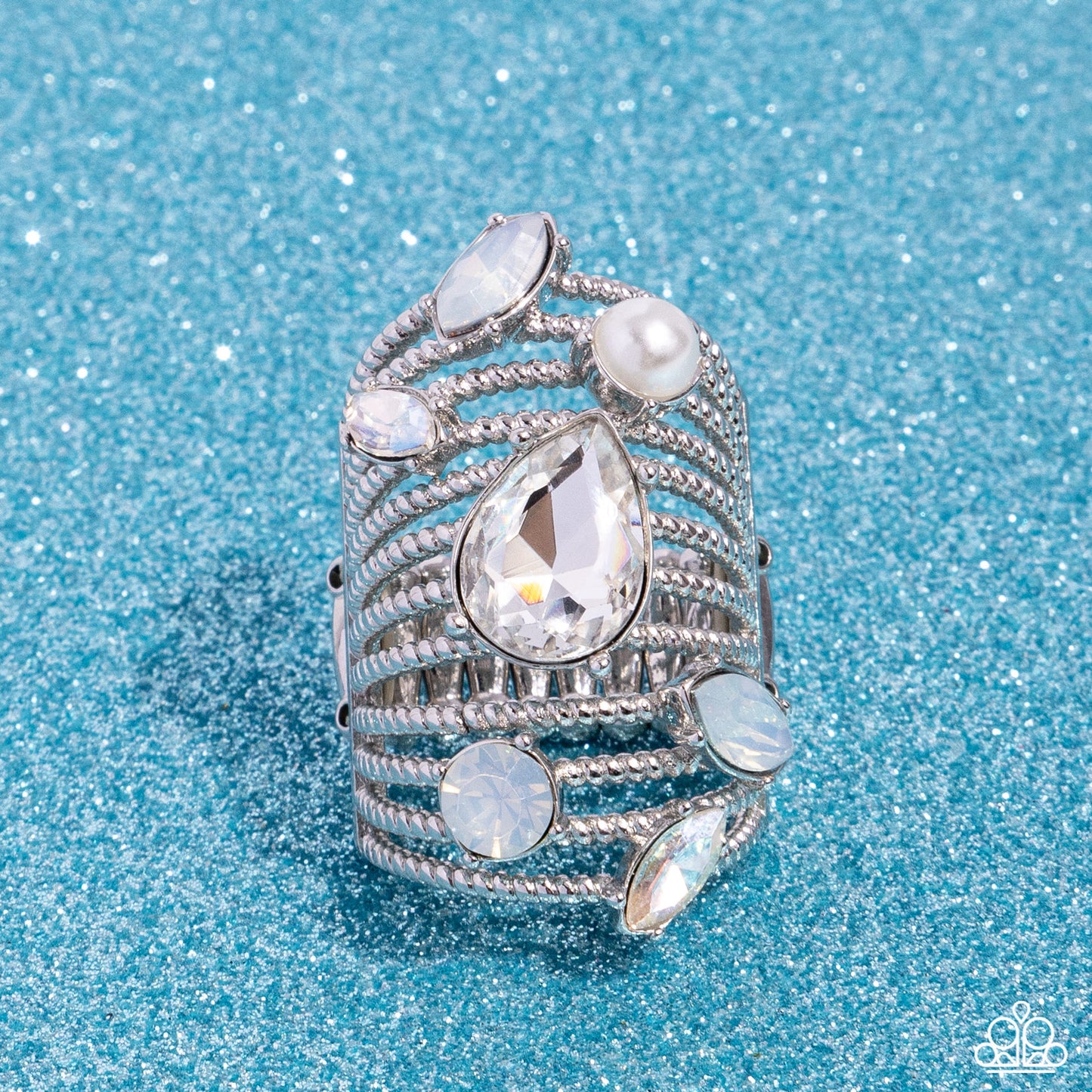 Treasure Tapestry - White Opalescent Gem Pearl Silver Ring - Life of the Party