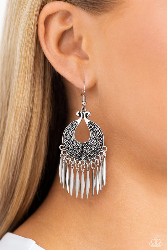 Tribal Charm - Silver Fringe Filigree Fishhook Earrings