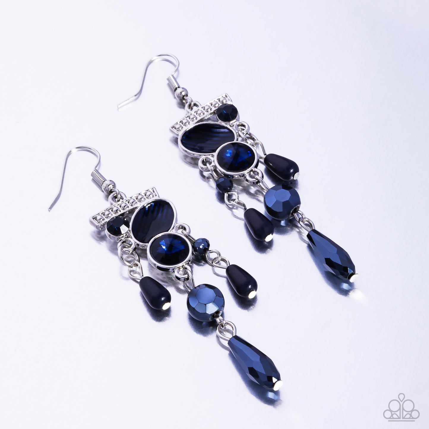 Triumphant Tassel - Blue Gem Silver Fishhook Earrings