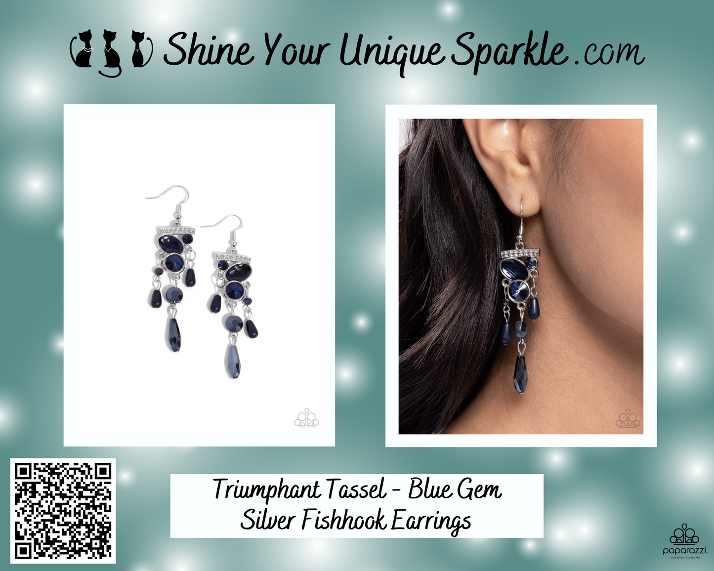 Triumphant Tassel - Blue Gem Silver Fishhook Earrings