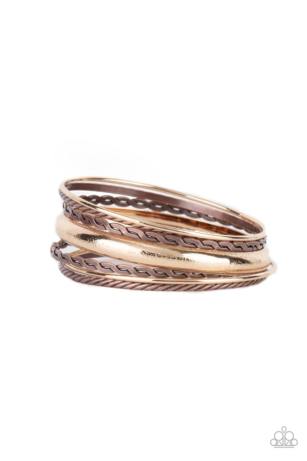 Trophy Texture - Multi Copper and Gold Bangle Bracelet Set