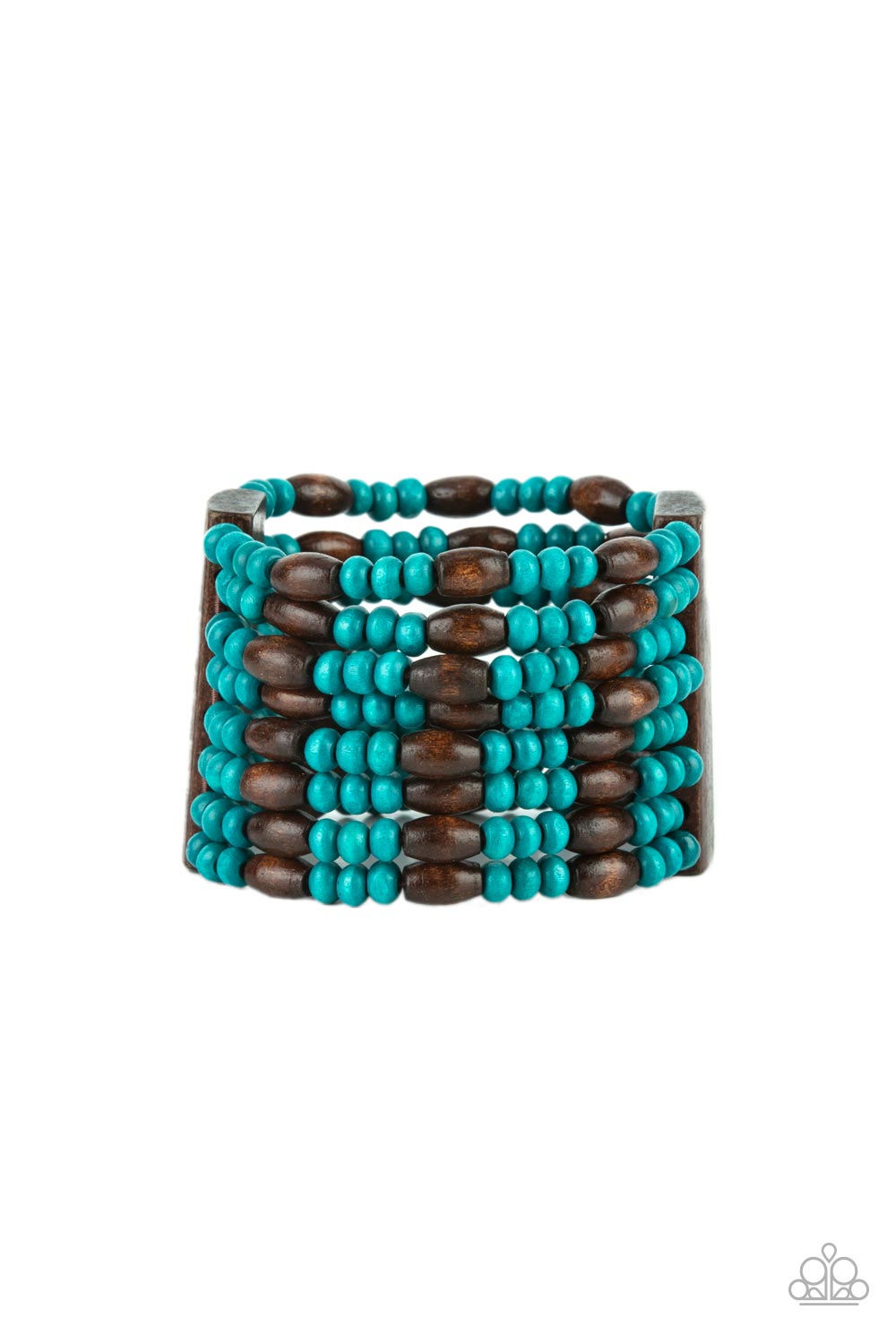 Tropical Nirvana - Blue Turquoise and Brown Wooden Bead Stretchy Bracelet