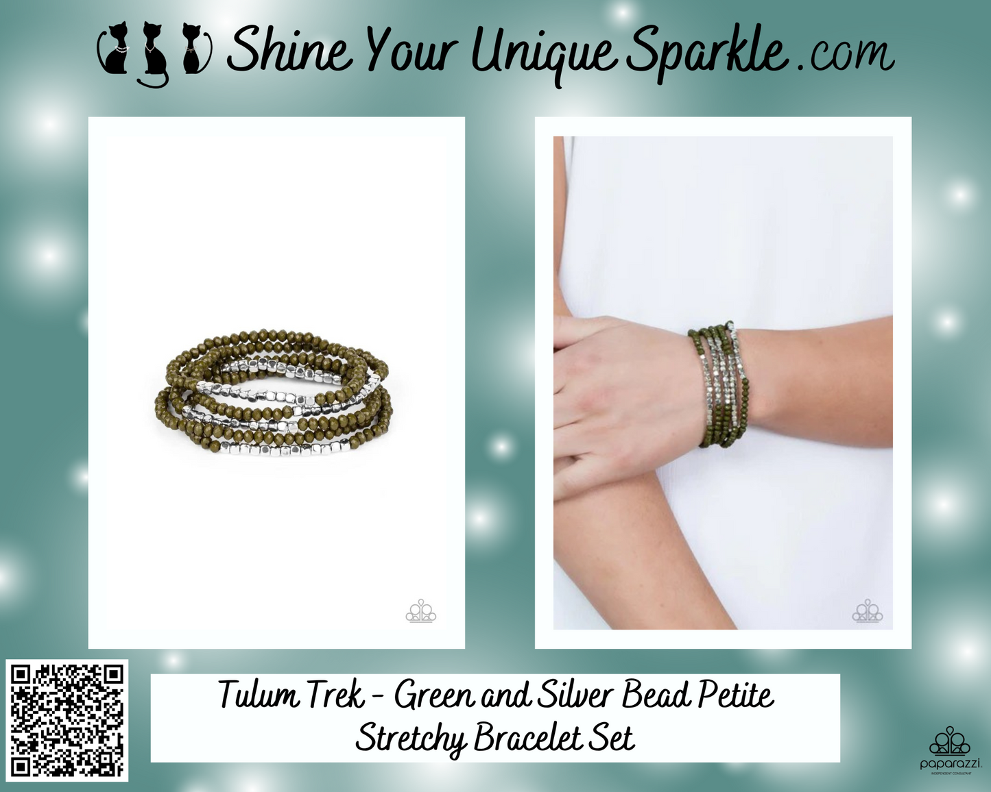 Tulum Trek - Green and Silver Bead Petite Stretchy Bracelet Set