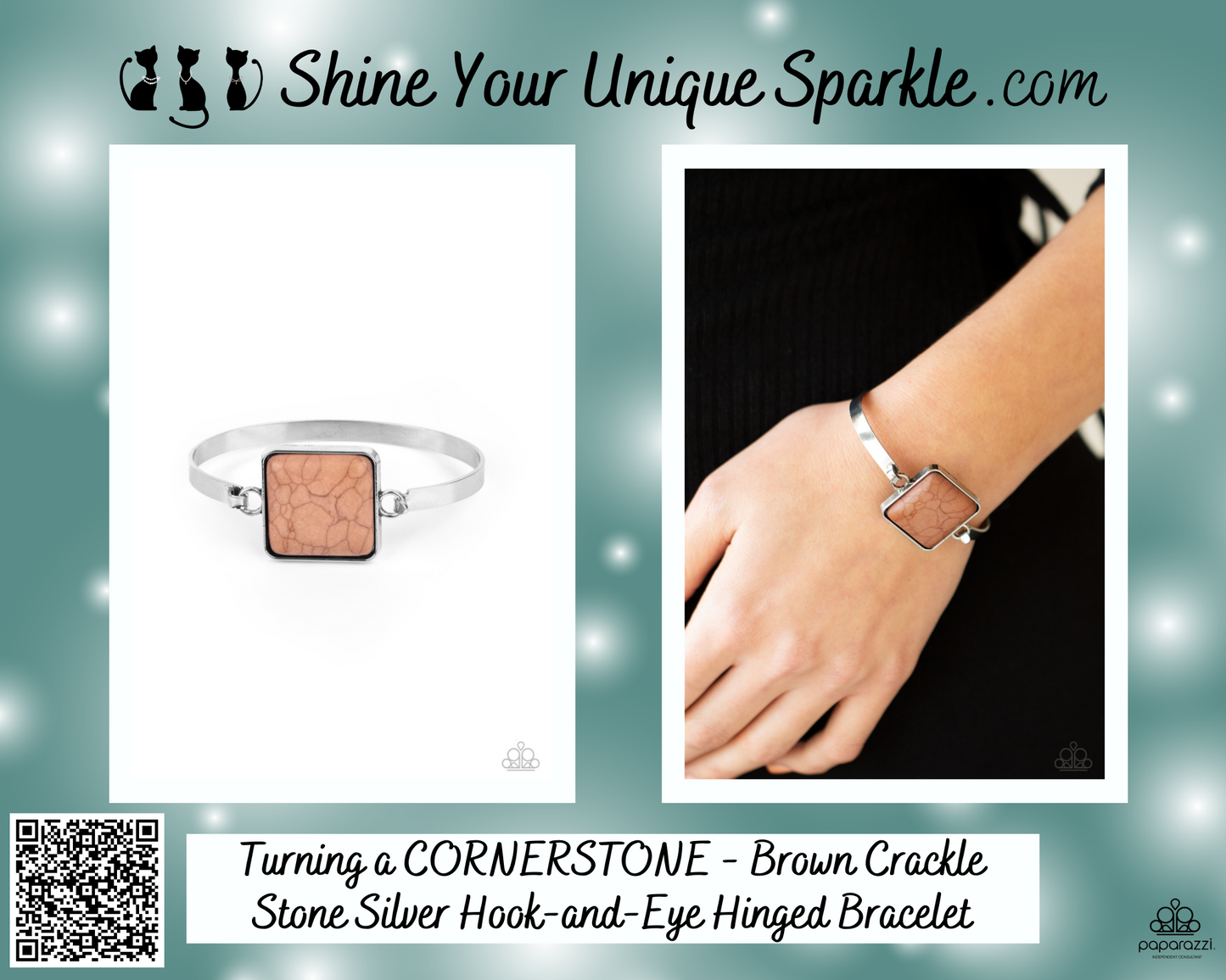 Turning a CORNERSTONE - Brown Crackle Stone Silver Hook-and-Eye Hinged Bracelet