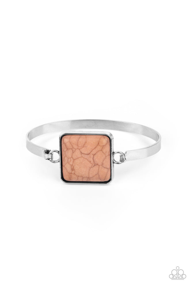 Turning a CORNERSTONE - Brown Crackle Stone Silver Hook-and-Eye Hinged Bracelet