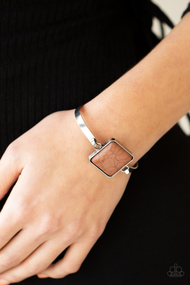 Turning a CORNERSTONE - Brown Crackle Stone Silver Hook-and-Eye Hinged Bracelet
