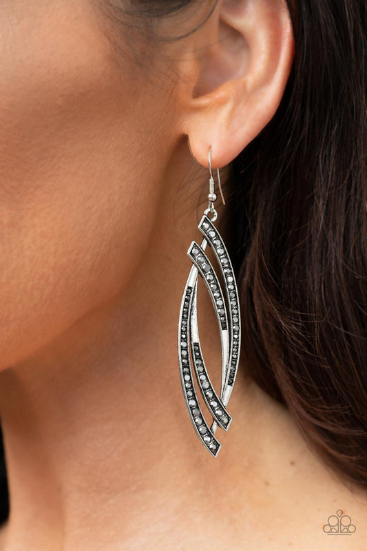 Twinkle for Two - Silver Hematite Rhinestone Fishhook Earrings