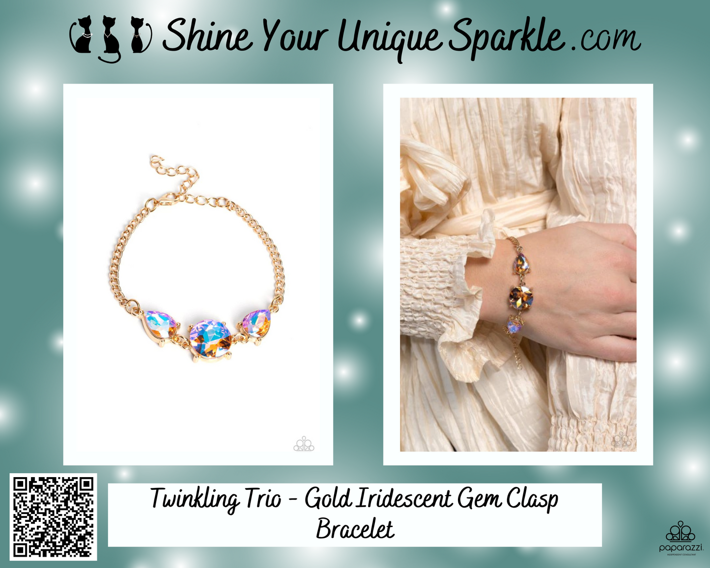 Twinkling Trio - Gold Iridescent Gem Clasp Bracelet