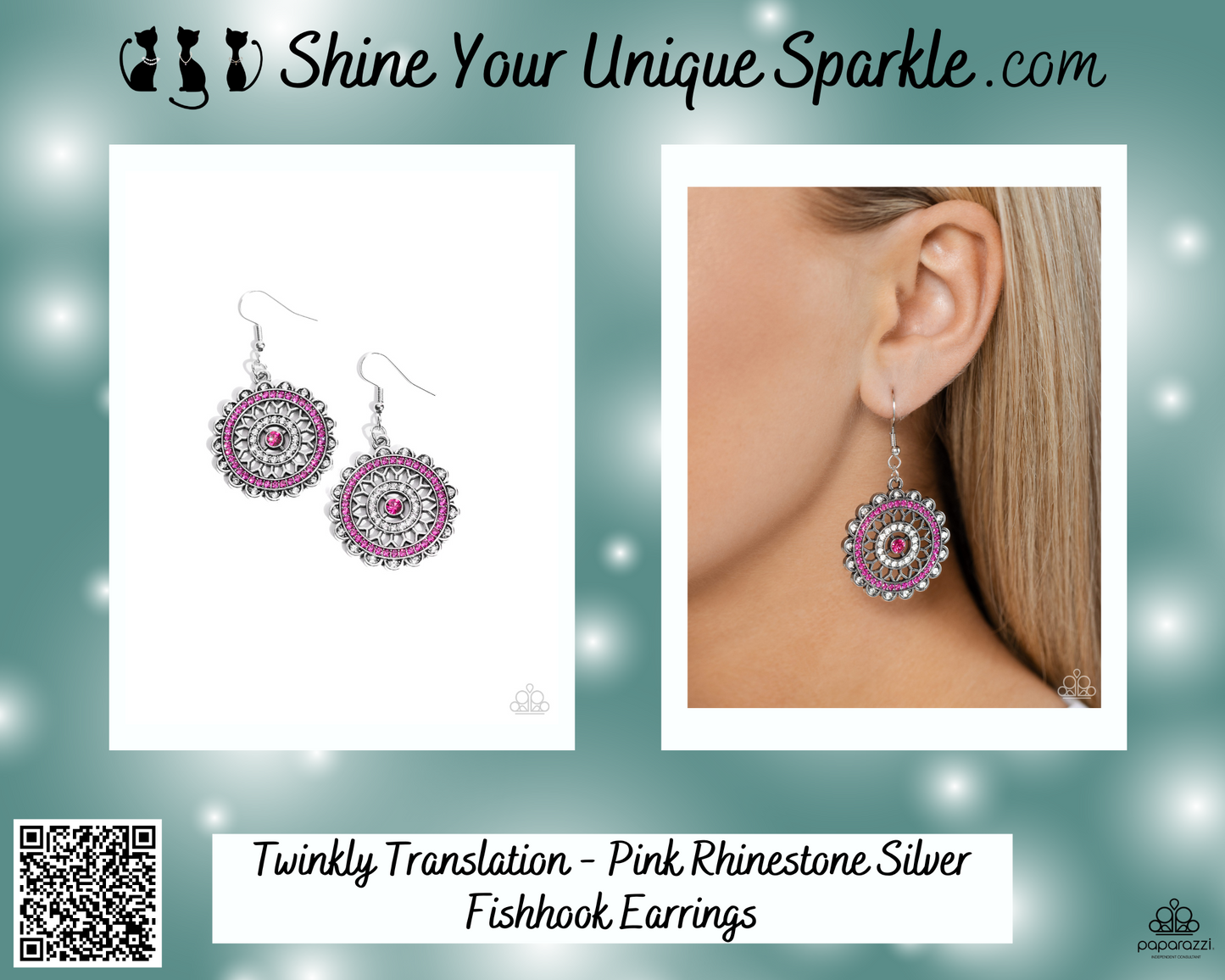 Twinkly Translation - Pink Rhinestone Silver Fishhook Earrings