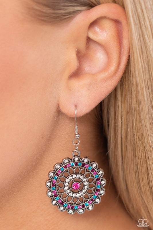 Twinkly Translation - Multi Pink and Blue Rhinestone Silver Fishhook Earrings