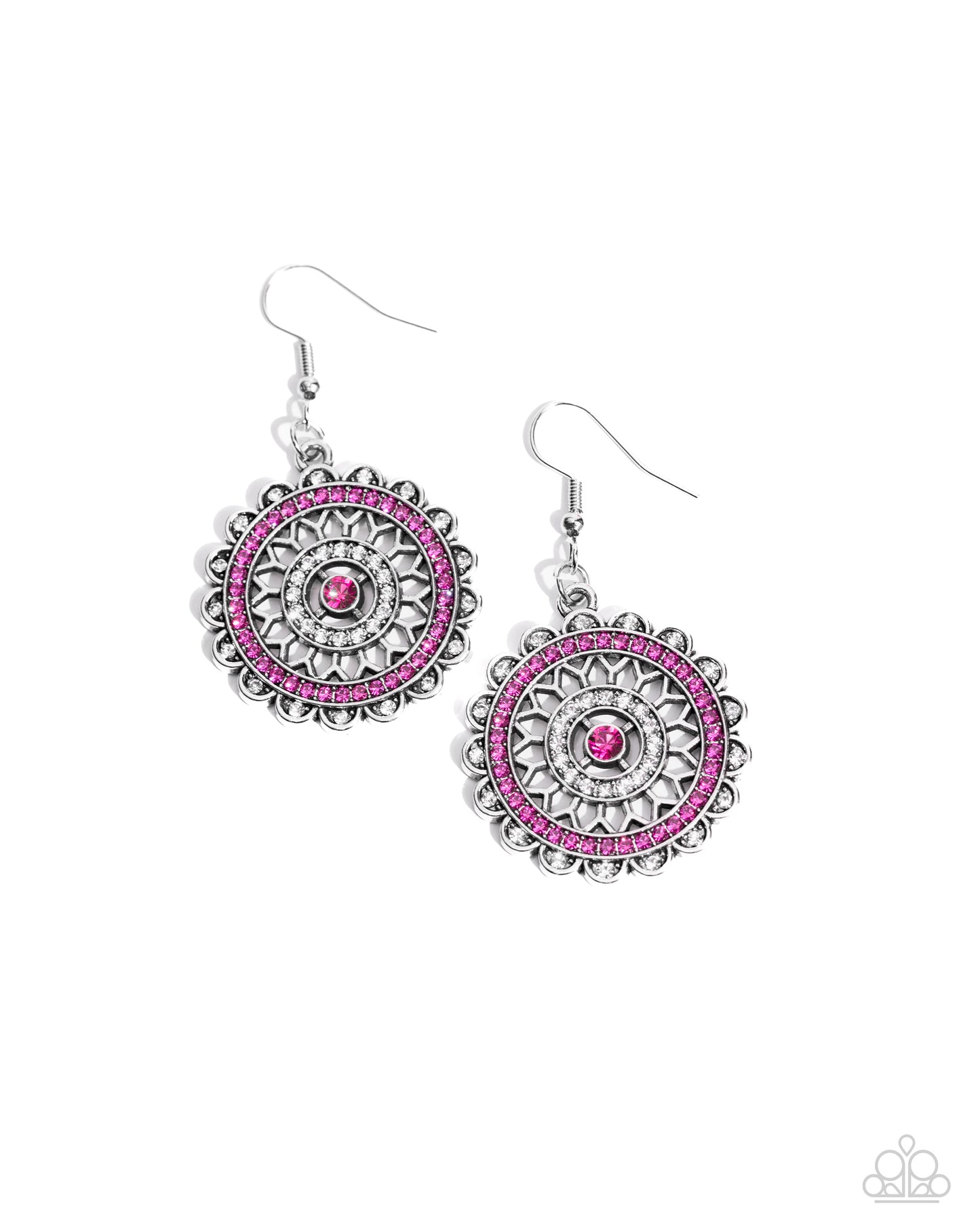 Twinkly Translation - Pink Rhinestone Silver Fishhook Earrings