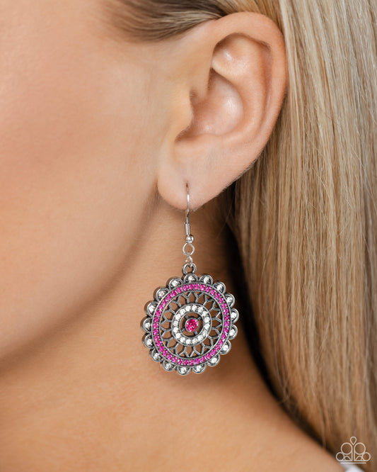 Twinkly Translation - Pink Rhinestone Silver Fishhook Earrings