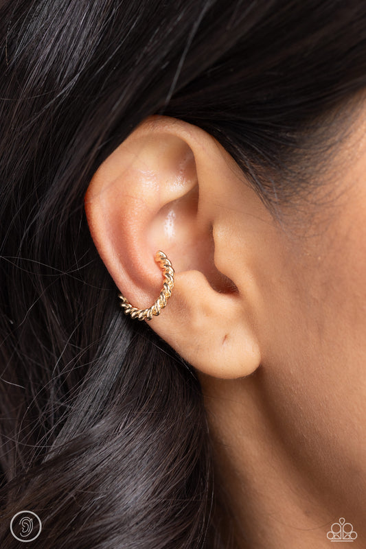 Twisted Travel - Gold Wire Ear Cuff