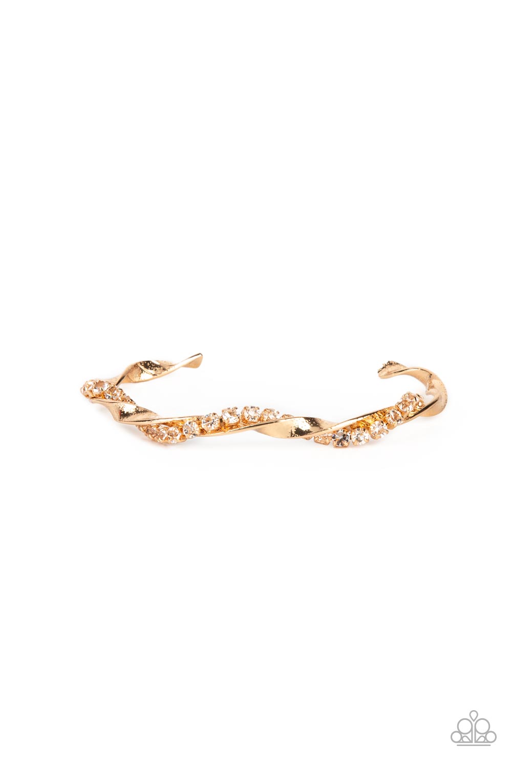 Twisted Twinkle - Gold Rhinestone Dainty Cuff Bracelet