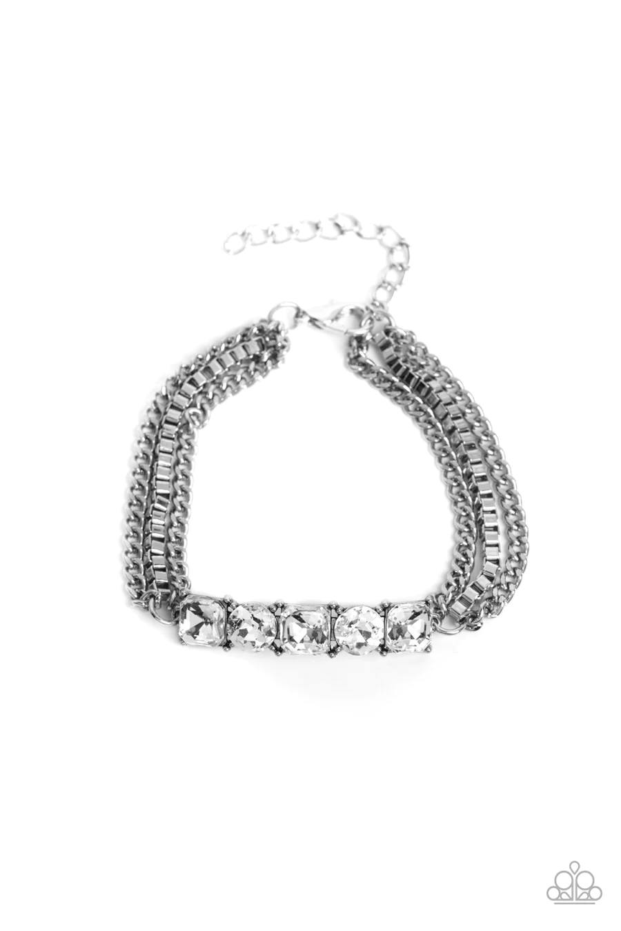 Tyrant Treasure - White Gem Silver Box Chain Clasp Bracelet