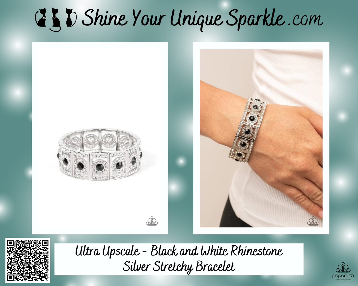 Ultra Upscale - Black and White Rhinestone Silver Stretchy Bracelet