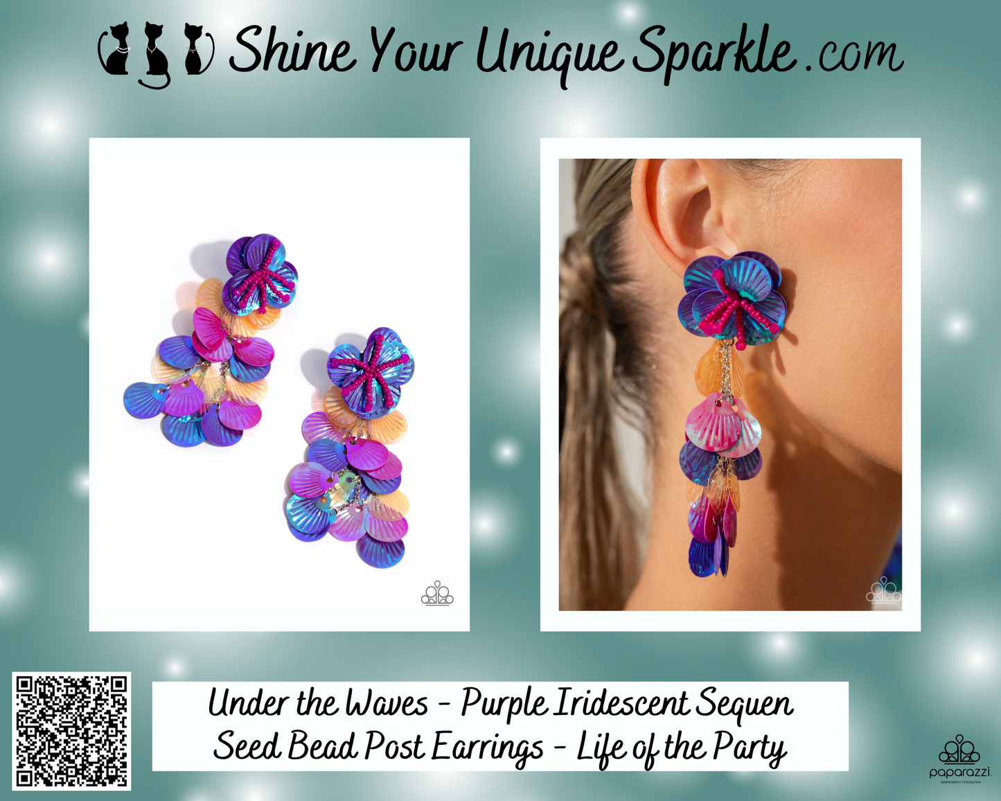 Under the Waves - Purple Iridescent Sequen Seed Bead Post Earrings - Life of the Party