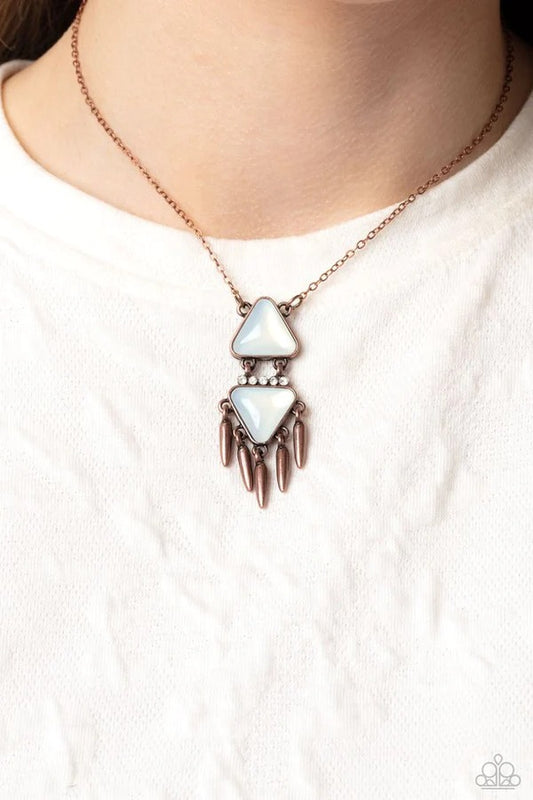 Under the FRINGE - Copper Fringe Opalescent Triangle Pendant, Short Necklace