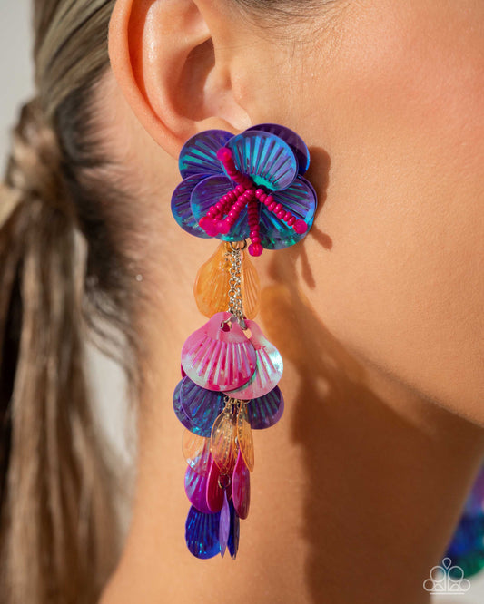 Under the Waves - Purple Iridescent Sequen Seed Bead Post Earrings - Life of the Party