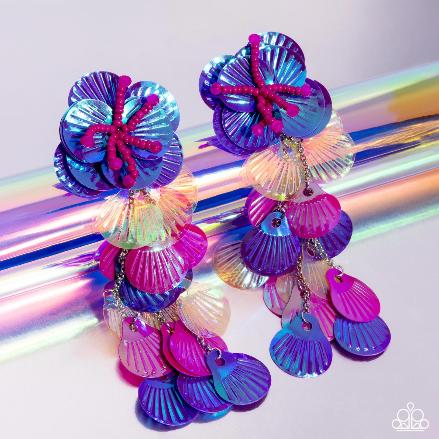 Under the Waves - Purple Iridescent Sequen Seed Bead Post Earrings - Life of the Party