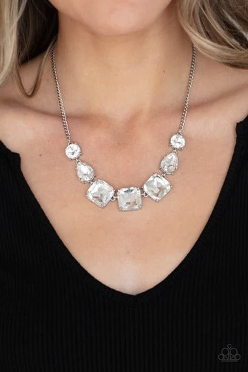 Unfiltered Confidence - White Gem Short Silver Necklace