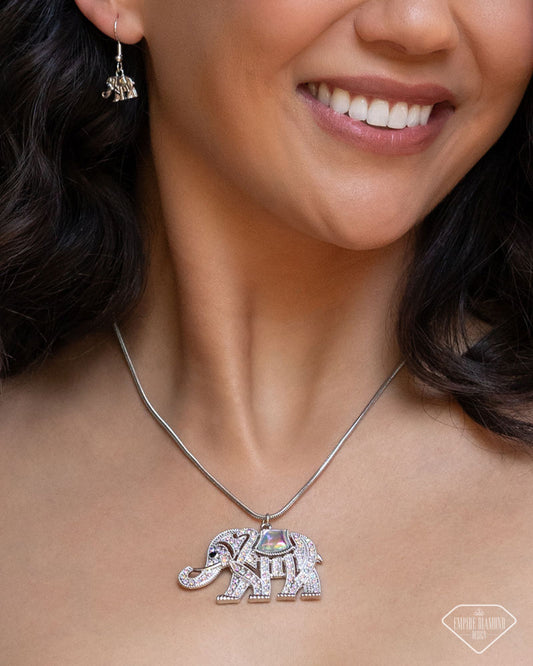 Unforgettable Shimmer - Multi Iridescent Rhinestone Elephant Silver Short Necklace -Empire Diamond Exclusive