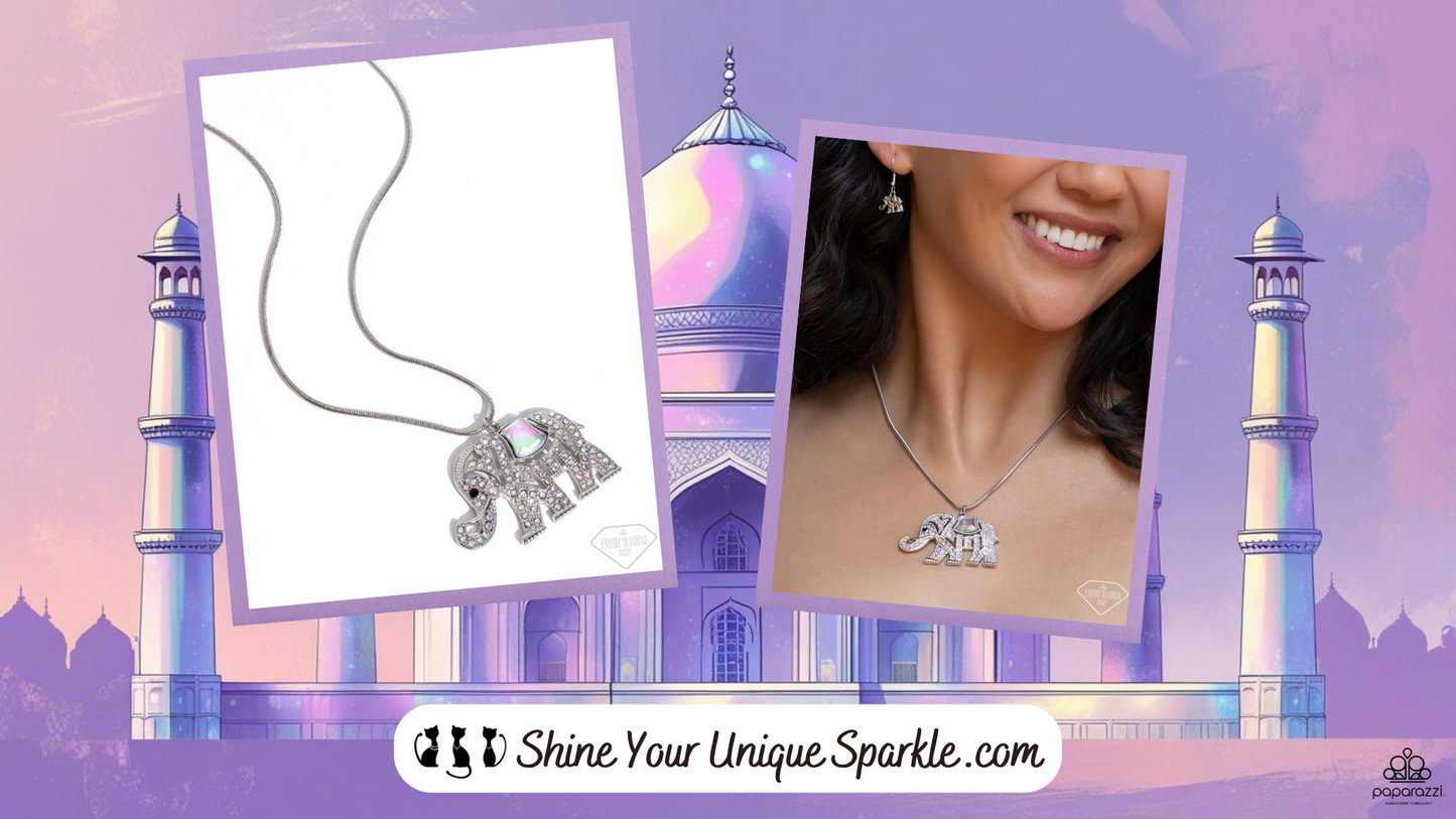 Unforgettable Shimmer - Multi Iridescent Rhinestone Elephant Silver Short Necklace -Empire Diamond Exclusive