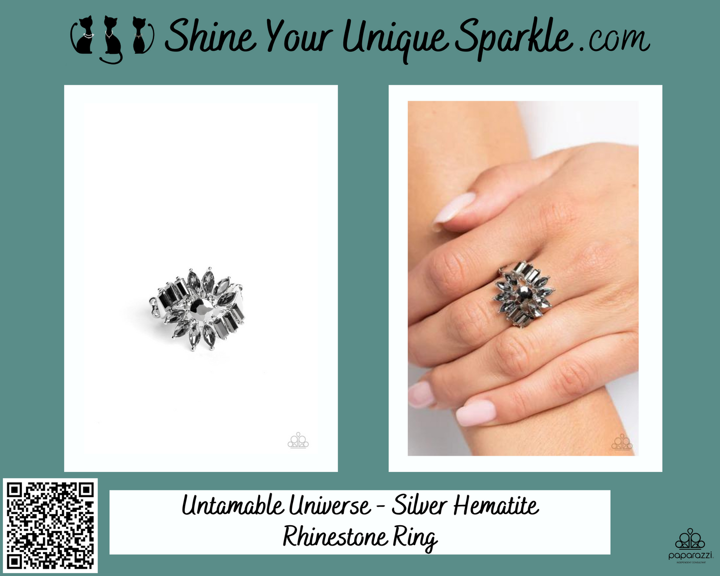 Untamable Universe - Silver Hematite Rhinestone Ring